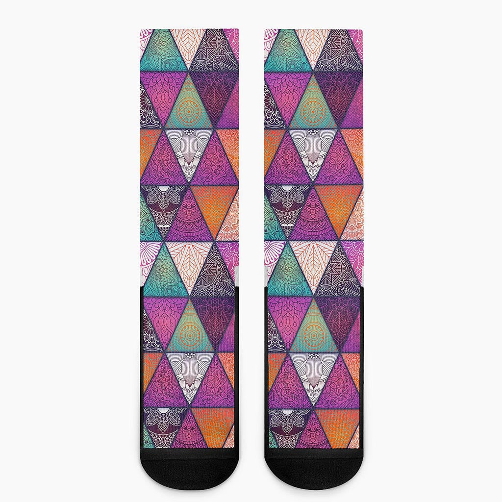 Triangle Bohemian Mandala Pattern Print Crew Socks