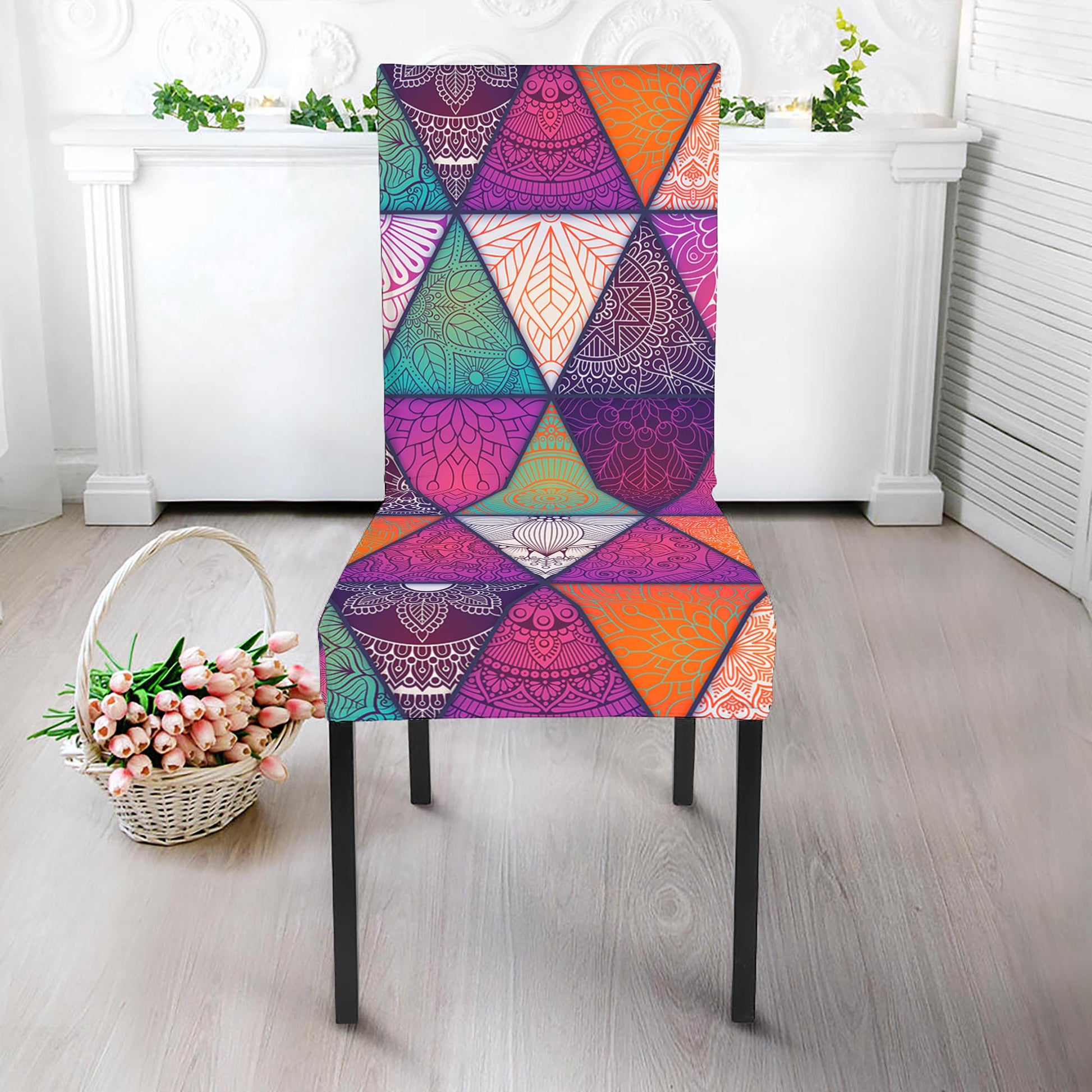 Triangle Bohemian Mandala Pattern Print Dining Chair Slipcover