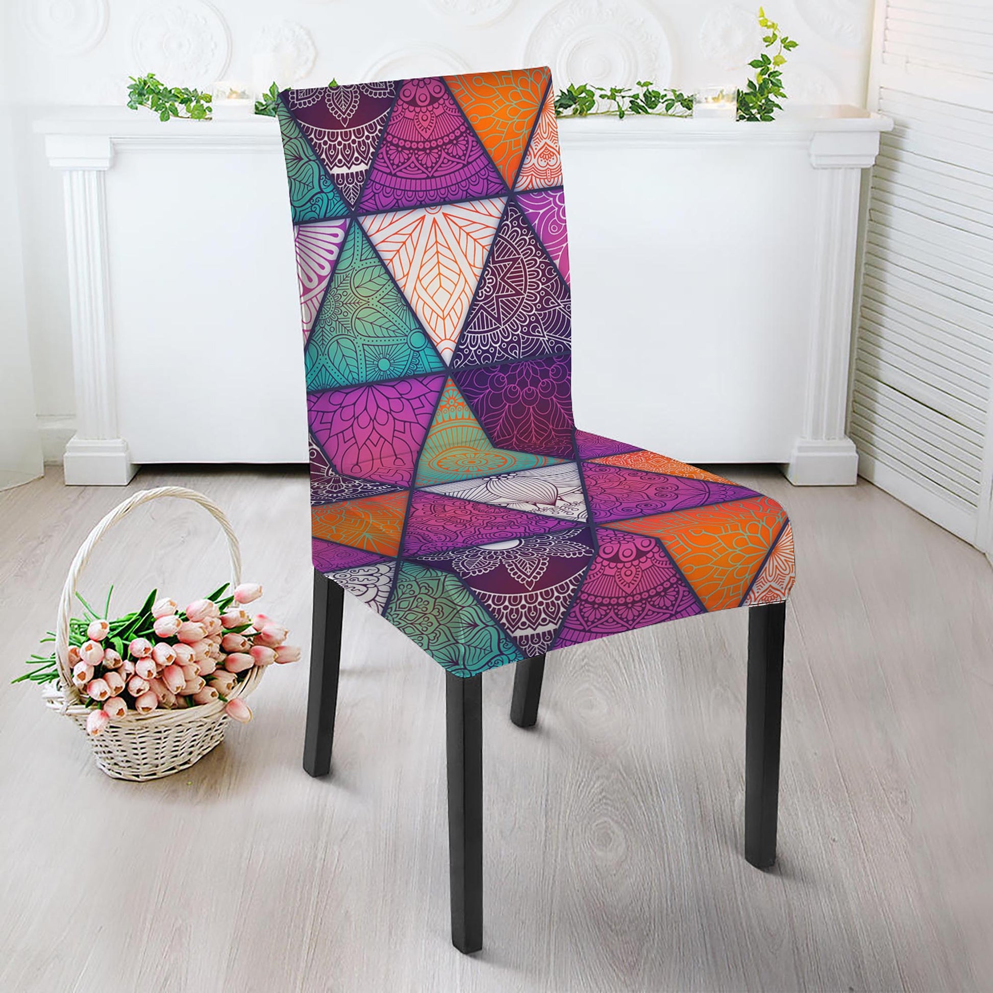 Triangle Bohemian Mandala Pattern Print Dining Chair Slipcover