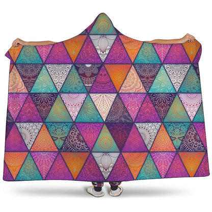 Triangle Bohemian Mandala Pattern Print Hooded Blanket