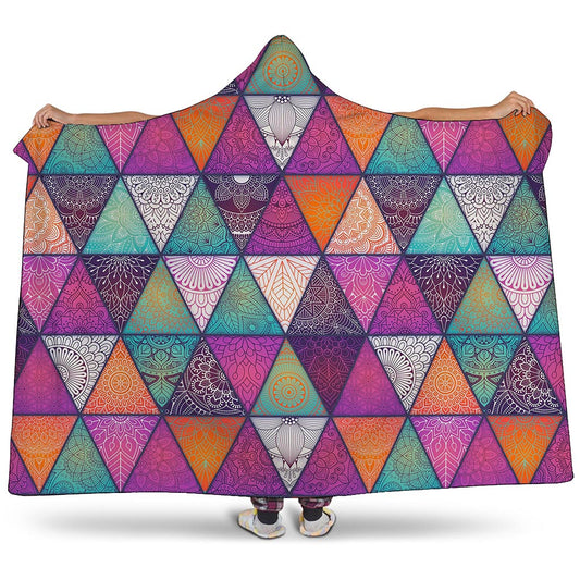 Triangle Bohemian Mandala Pattern Print Hooded Blanket