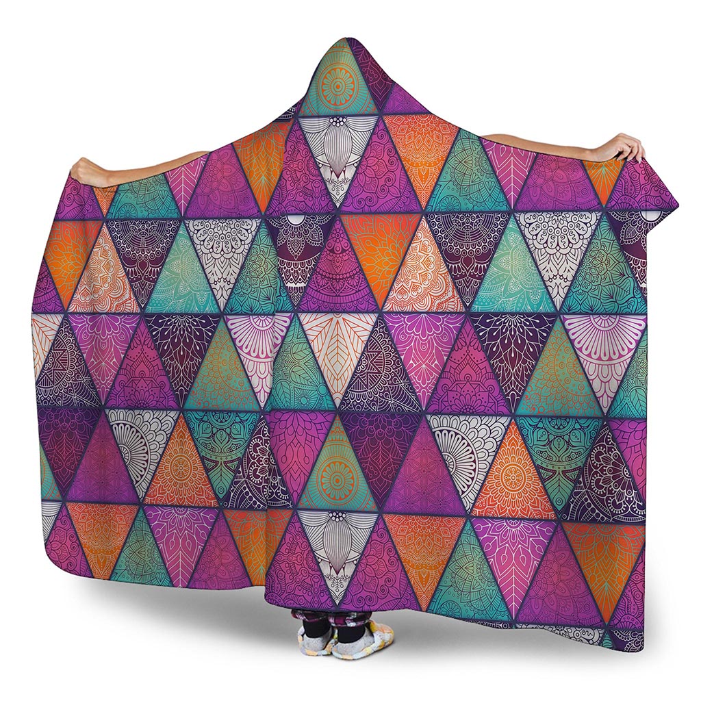 Triangle Bohemian Mandala Pattern Print Hooded Blanket