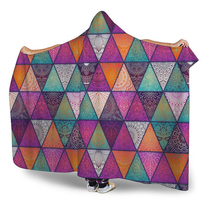Triangle Bohemian Mandala Pattern Print Hooded Blanket