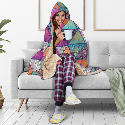 Triangle Bohemian Mandala Pattern Print Hooded Blanket