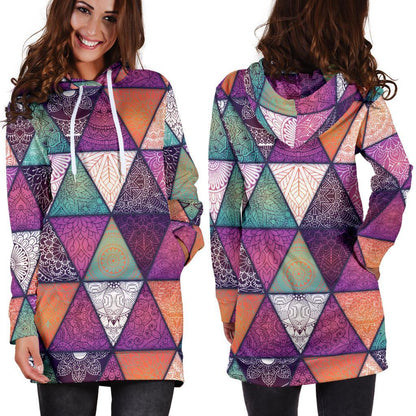 Triangle Bohemian Mandala Pattern Print Hoodie Dress GearFrost