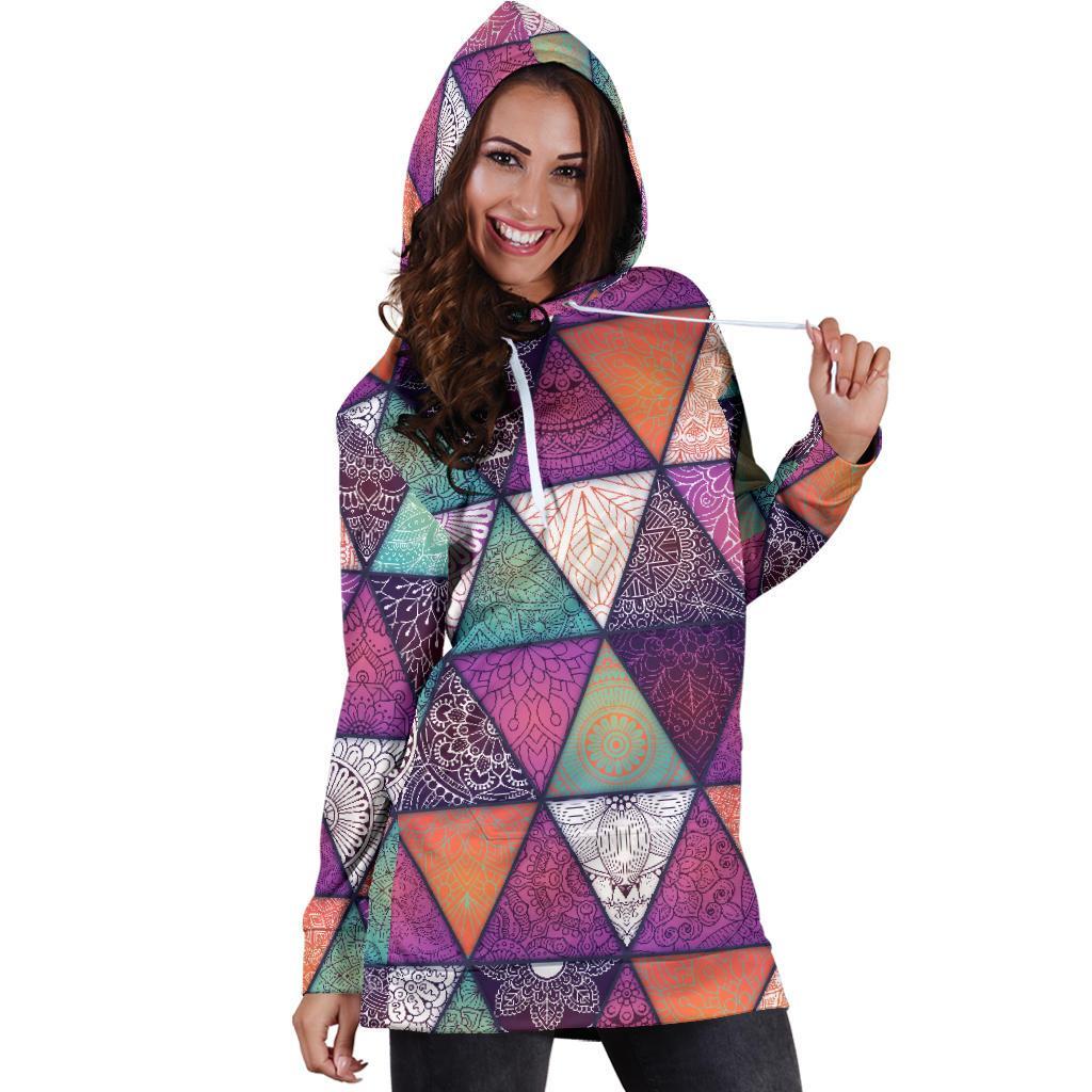 Triangle Bohemian Mandala Pattern Print Hoodie Dress GearFrost