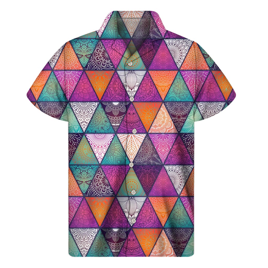 Triangle Bohemian Mandala Pattern Print Men's Short Sleeve Shirt