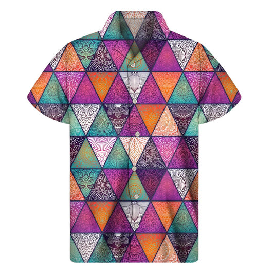 Triangle Bohemian Mandala Pattern Print Men's Short Sleeve Shirt