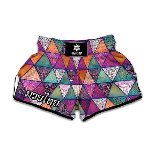 Triangle Bohemian Mandala Pattern Print Muay Thai Boxing Shorts