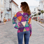 Triangle Bohemian Mandala Pattern Print Off Shoulder Sweatshirt GearFrost