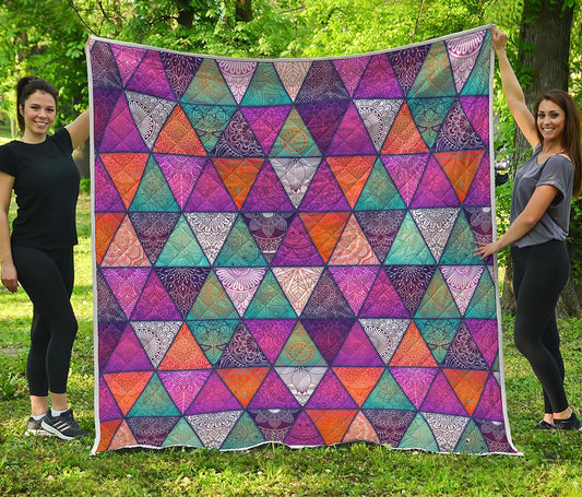 Triangle Bohemian Mandala Pattern Print Quilt