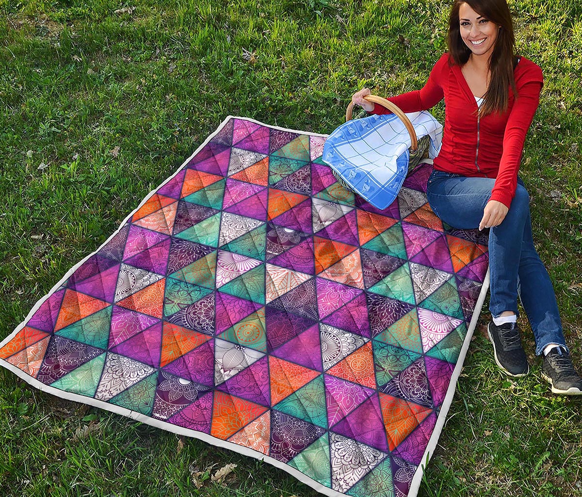 Triangle Bohemian Mandala Pattern Print Quilt