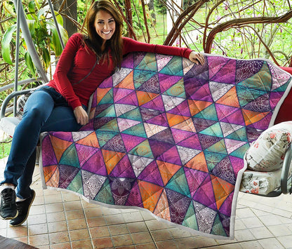 Triangle Bohemian Mandala Pattern Print Quilt