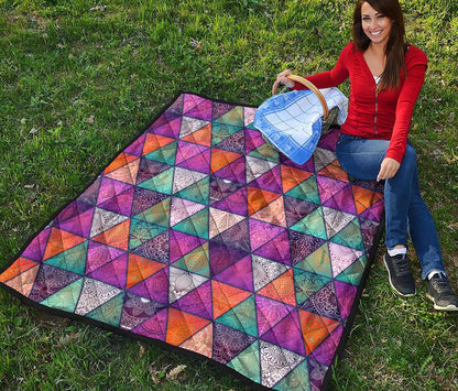 Triangle Bohemian Mandala Pattern Print Quilt