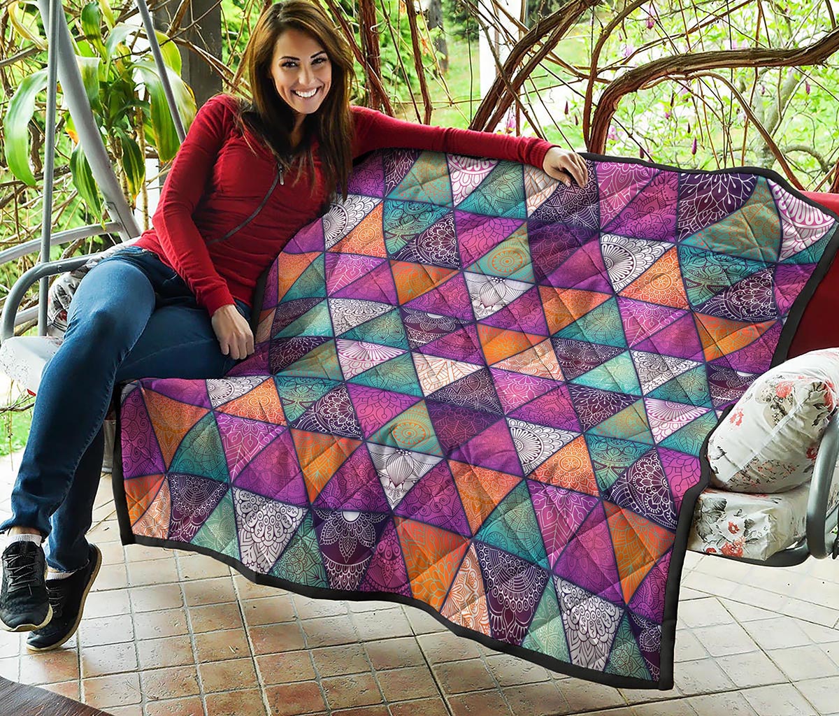 Triangle Bohemian Mandala Pattern Print Quilt