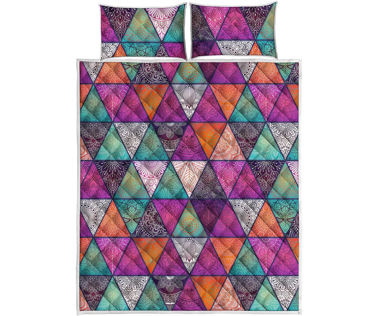 Triangle Bohemian Mandala Pattern Print Quilt Bed Set