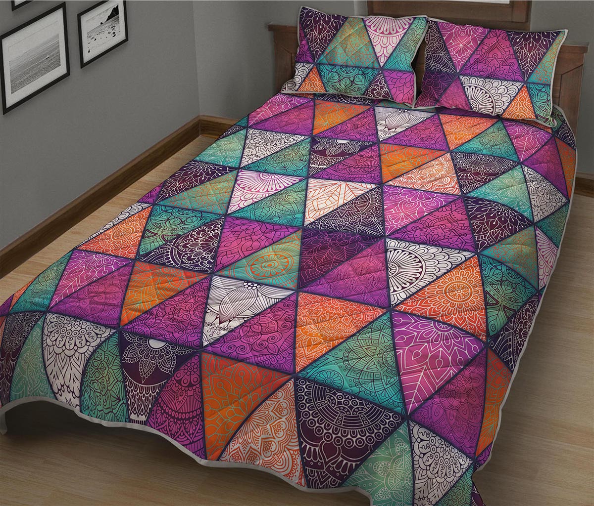 Triangle Bohemian Mandala Pattern Print Quilt Bed Set
