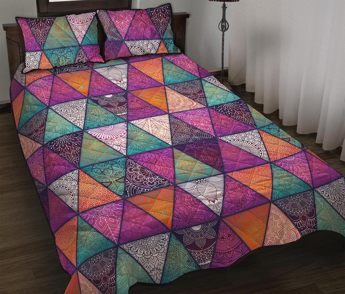 Triangle Bohemian Mandala Pattern Print Quilt Bed Set