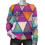 Triangle Bohemian Mandala Pattern Print Women's Crewneck Sweatshirt GearFrost