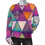 Triangle Bohemian Mandala Pattern Print Women's Crewneck Sweatshirt GearFrost