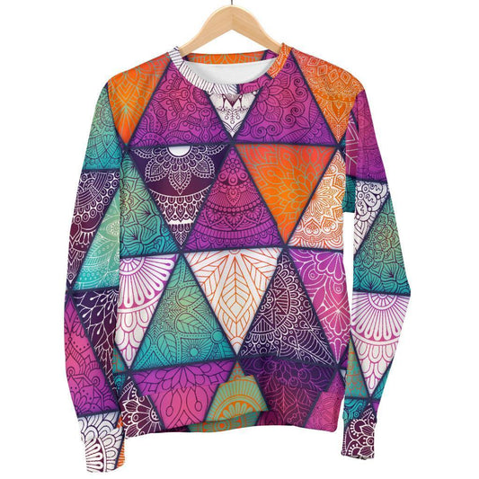 Triangle Bohemian Mandala Pattern Print Women's Crewneck Sweatshirt GearFrost