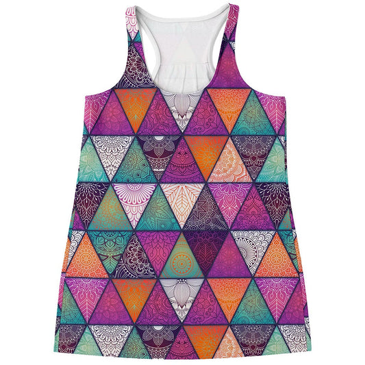 Triangle Bohemian Mandala Pattern Print Women's Racerback Tank Top