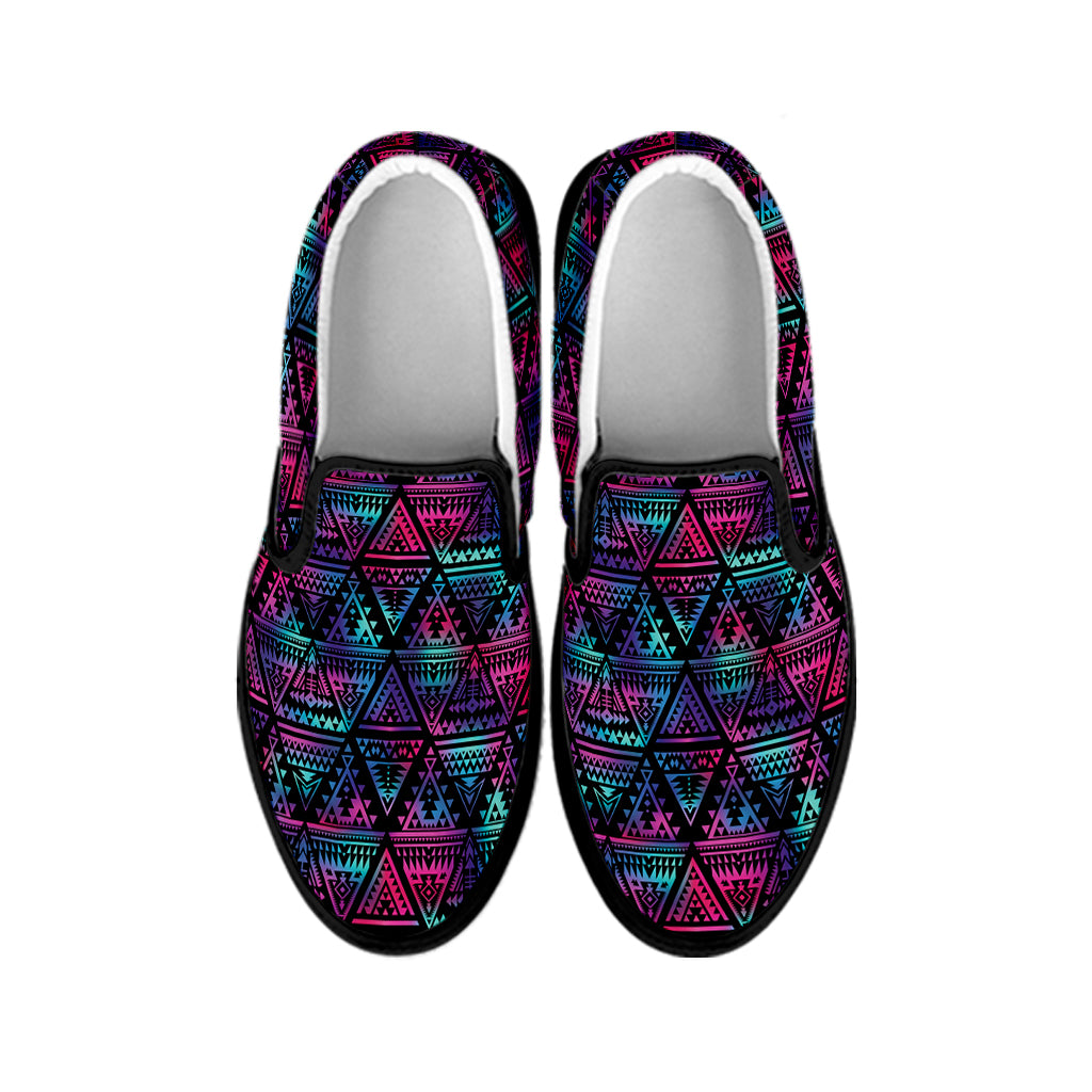 Triangle Ethnic Navajo Pattern Print Black Slip On Shoes