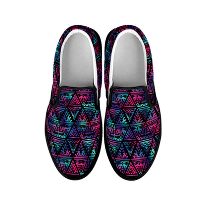 Triangle Ethnic Navajo Pattern Print Black Slip On Shoes