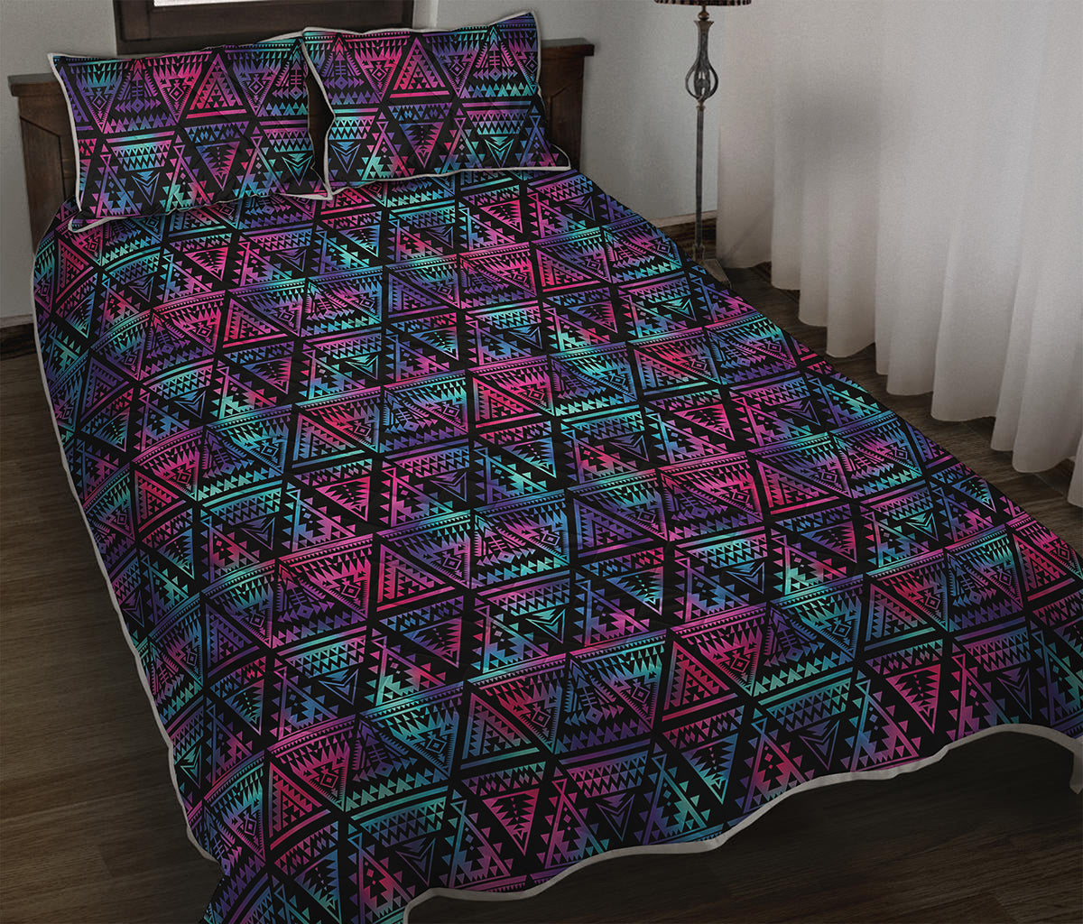 Triangle Ethnic Navajo Pattern Print Quilt Bed Set