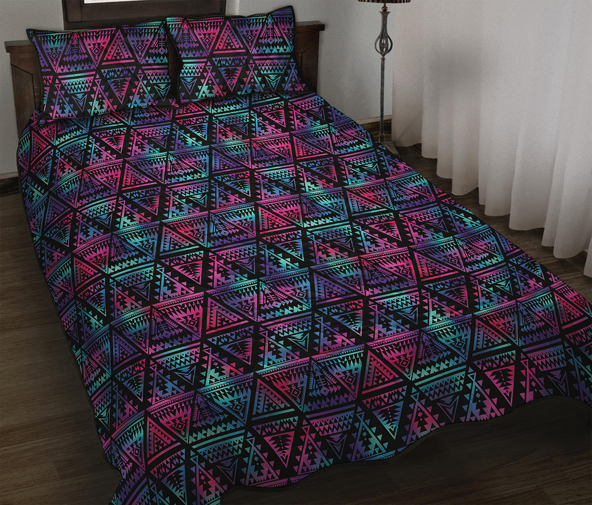 Triangle Ethnic Navajo Pattern Print Quilt Bed Set