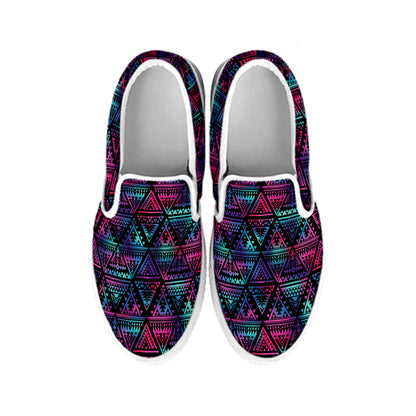 Triangle Ethnic Navajo Pattern Print White Slip On Shoes