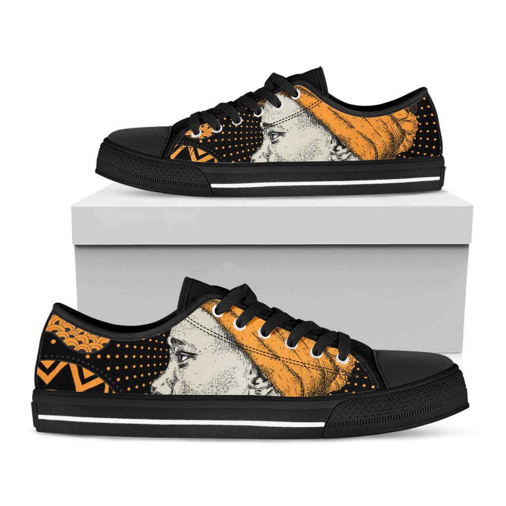 Tribal African Girl Print Black Low Top Shoes 