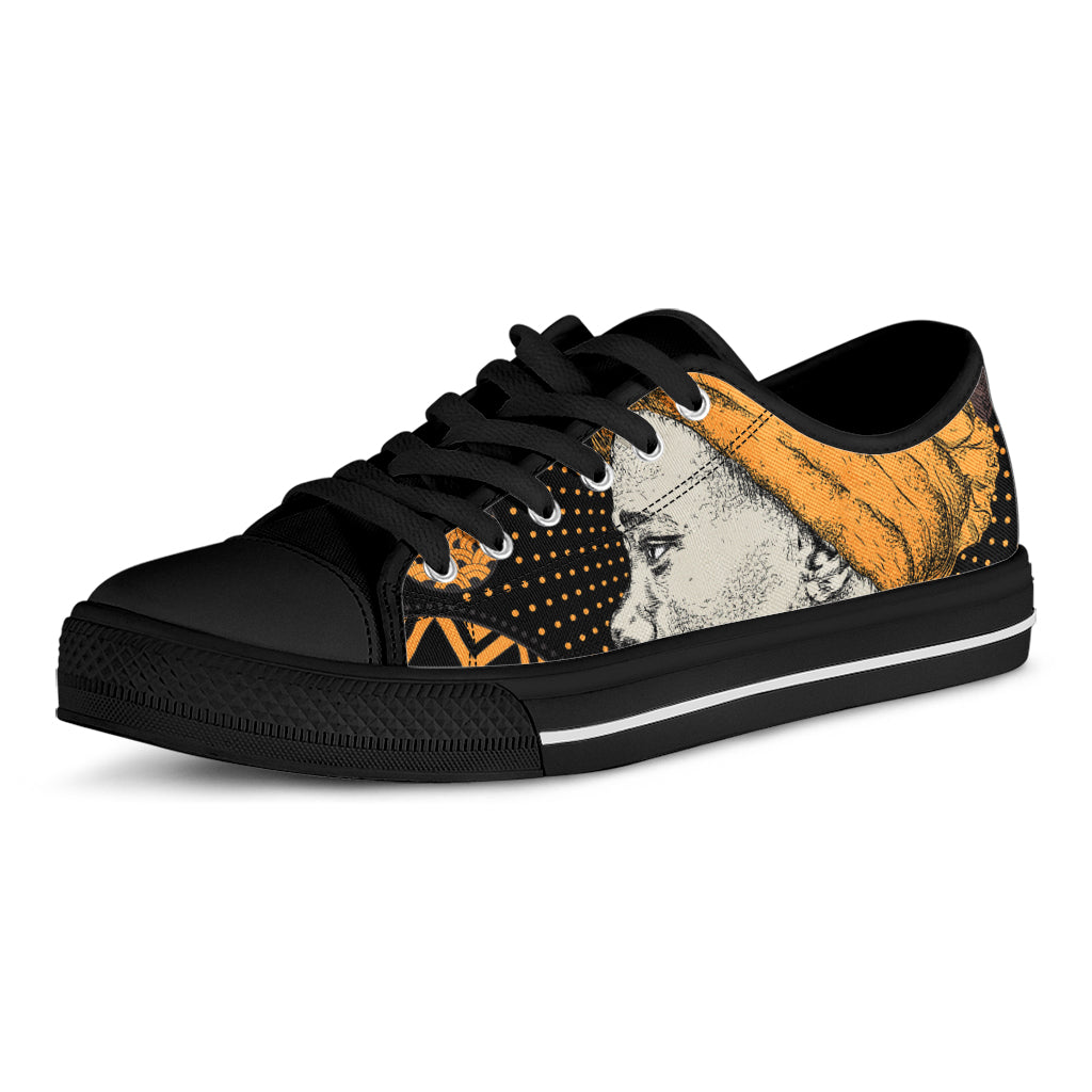 Tribal African Girl Print Black Low Top Shoes 