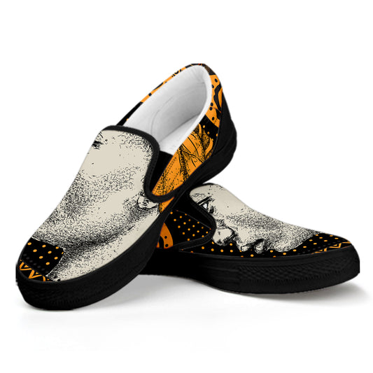 Tribal African Girl Print Black Slip On Shoes