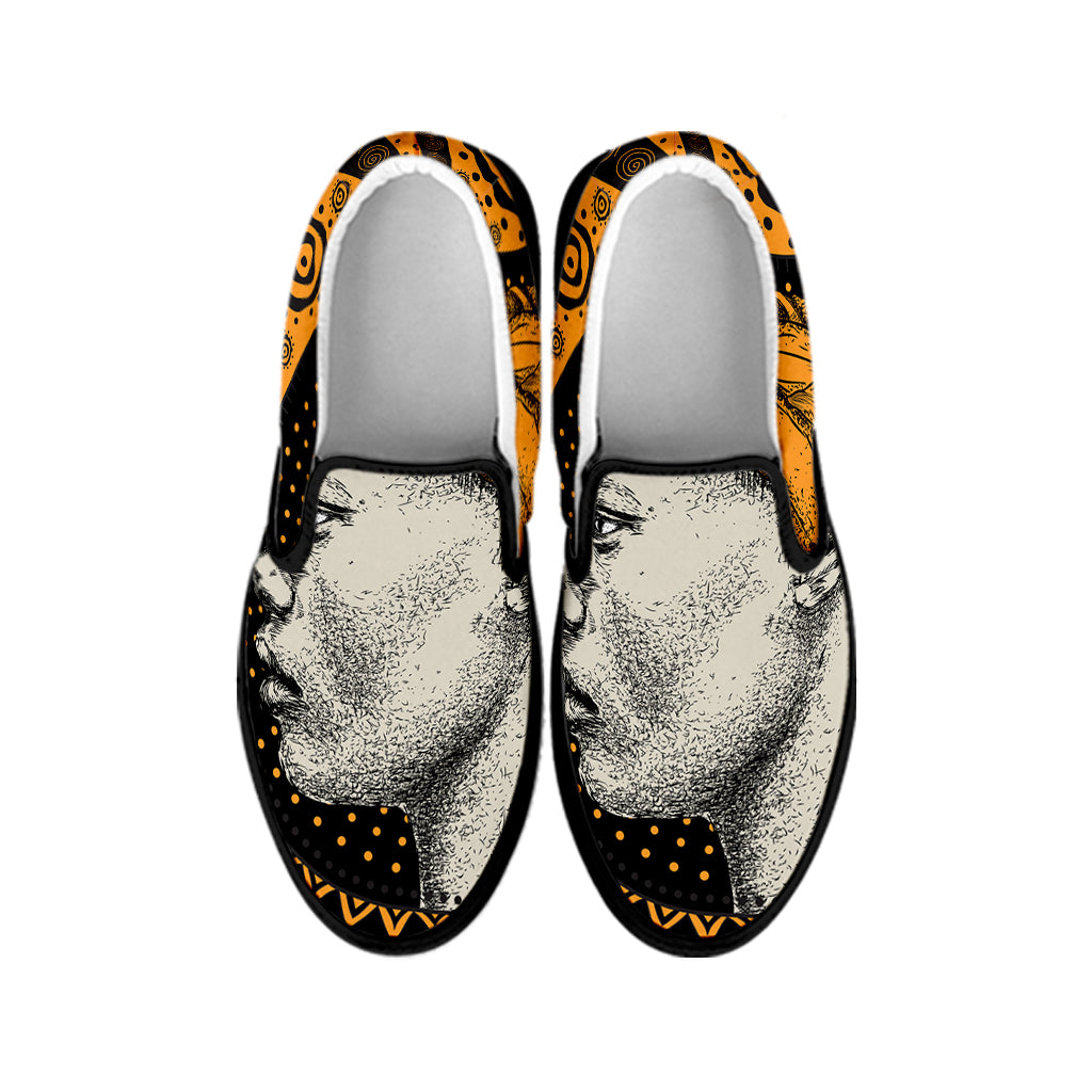 Tribal African Girl Print Black Slip On Shoes