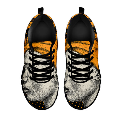 Tribal African Girl Print Black Sneakers