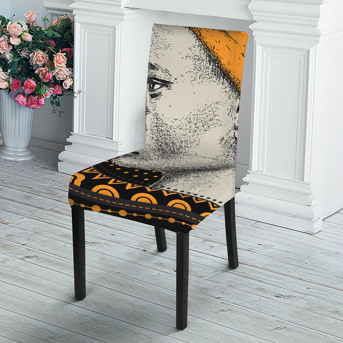 Tribal African Girl Print Dining Chair Slipcover