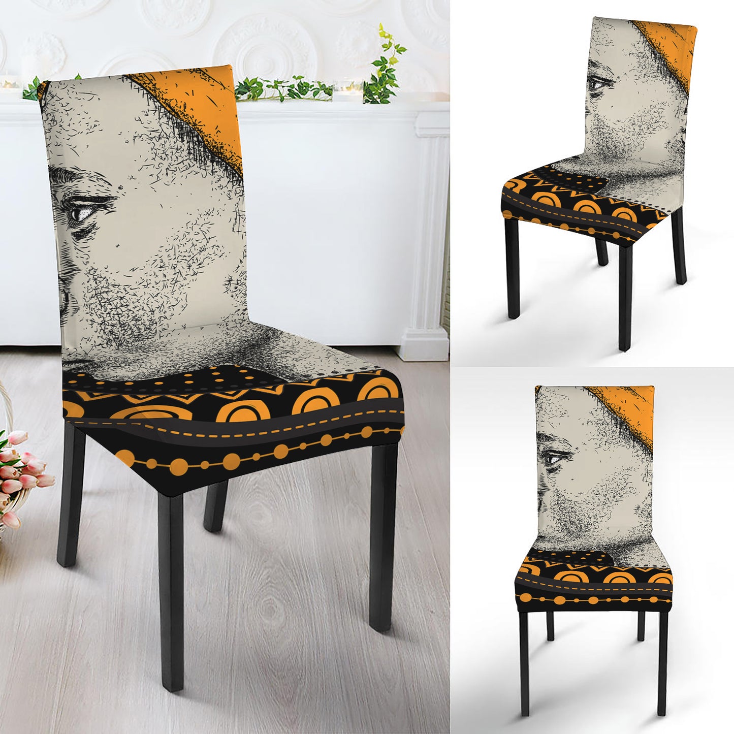 Tribal African Girl Print Dining Chair Slipcover
