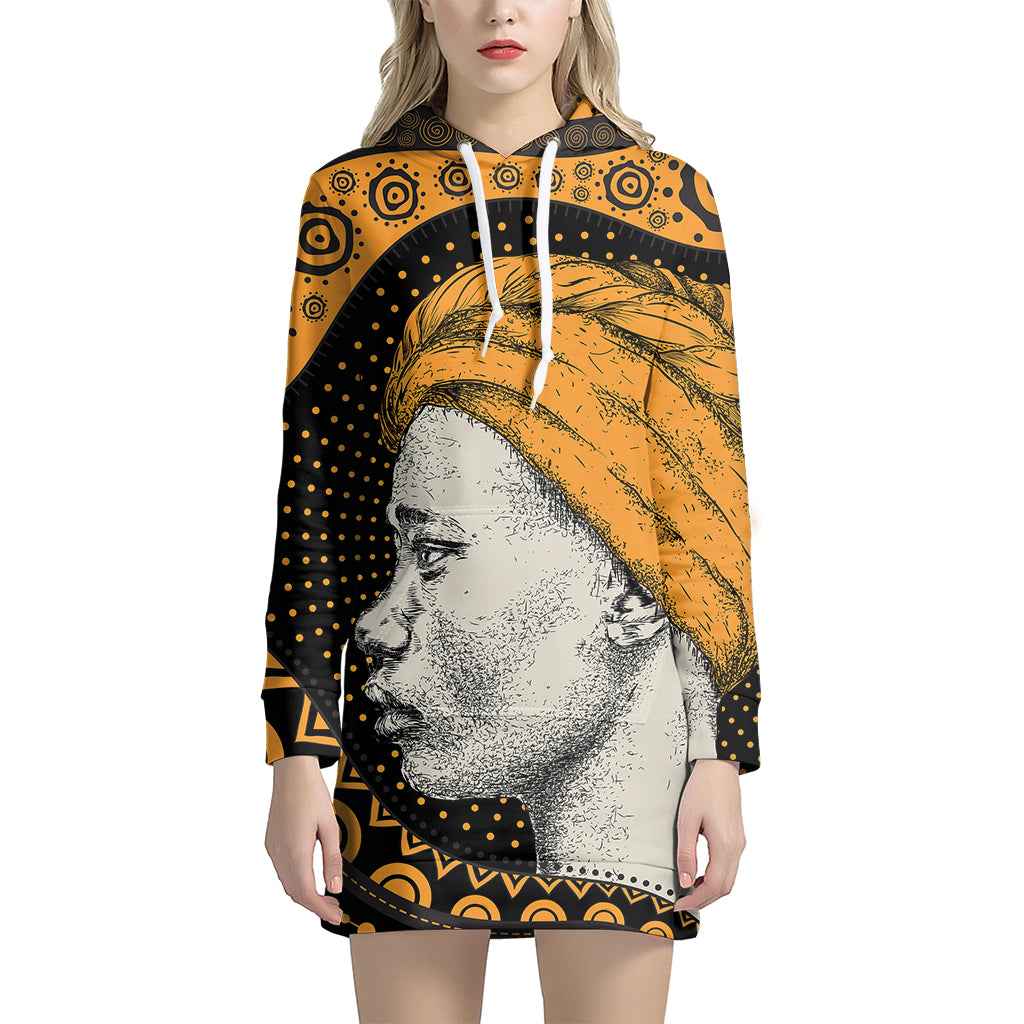 Tribal African Girl Print Pullover Hoodie Dress