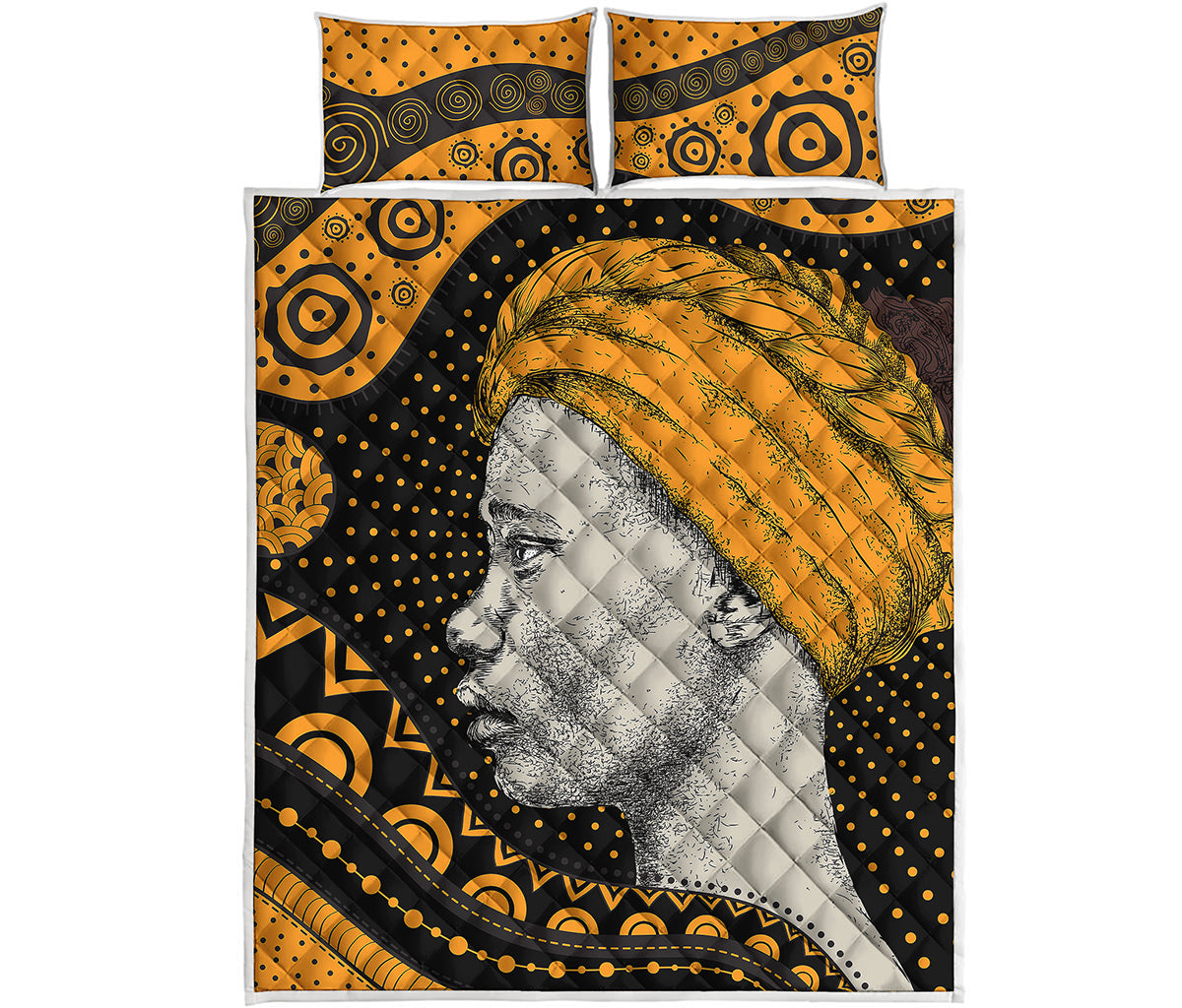 Tribal African Girl Print Quilt Bed Set