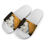 Tribal African Girl Print White Slide Sandals