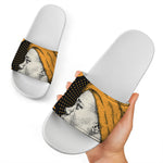 Tribal African Girl Print White Slide Sandals