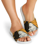 Tribal African Girl Print White Slide Sandals
