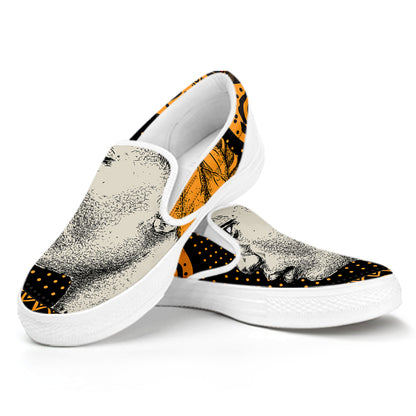 Tribal African Girl Print White Slip On Shoes