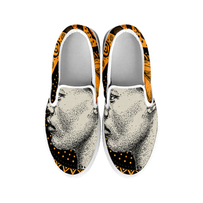 Tribal African Girl Print White Slip On Shoes