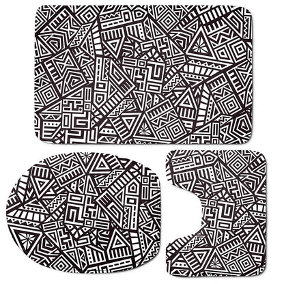 Tribal Aztec Geometric Pattern Print 3 Piece Bath Mat Set