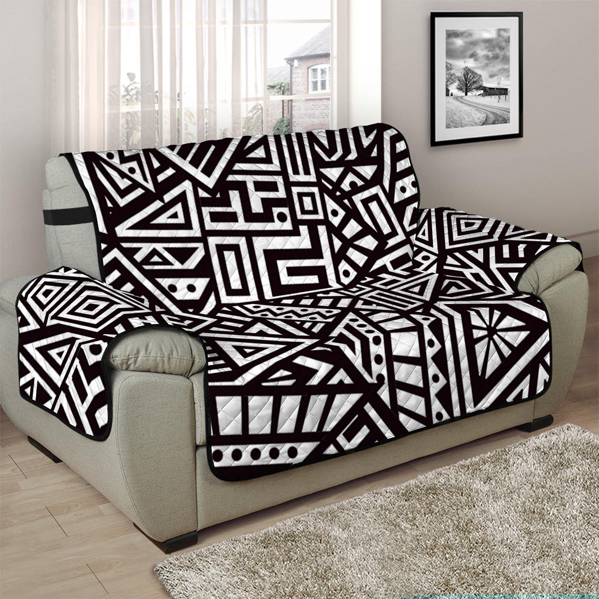 Tribal Aztec Geometric Pattern Print Half Sofa Protector