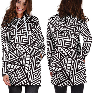 Tribal Aztec Geometric Pattern Print Hoodie Dress GearFrost