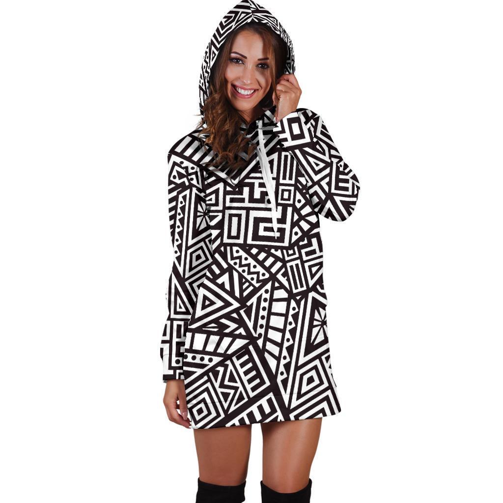 Tribal Aztec Geometric Pattern Print Hoodie Dress GearFrost