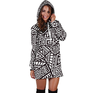 Tribal Aztec Geometric Pattern Print Hoodie Dress GearFrost